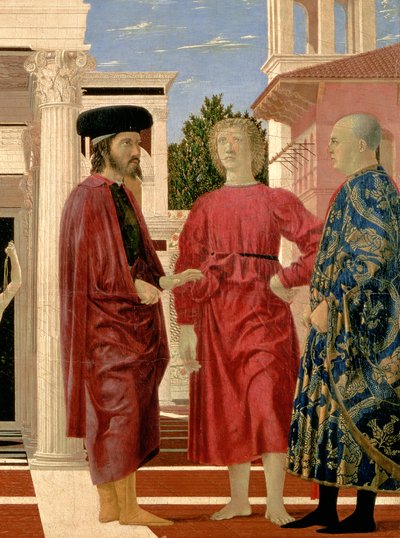 Die Geißelung Christi (Detail) der drei Figuren im Vordergrund von Piero della Francesca